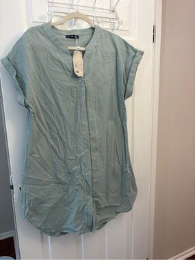 Emory Rose Women’s XL Lightweight Button-Front Tunic shirt Dress in Sage